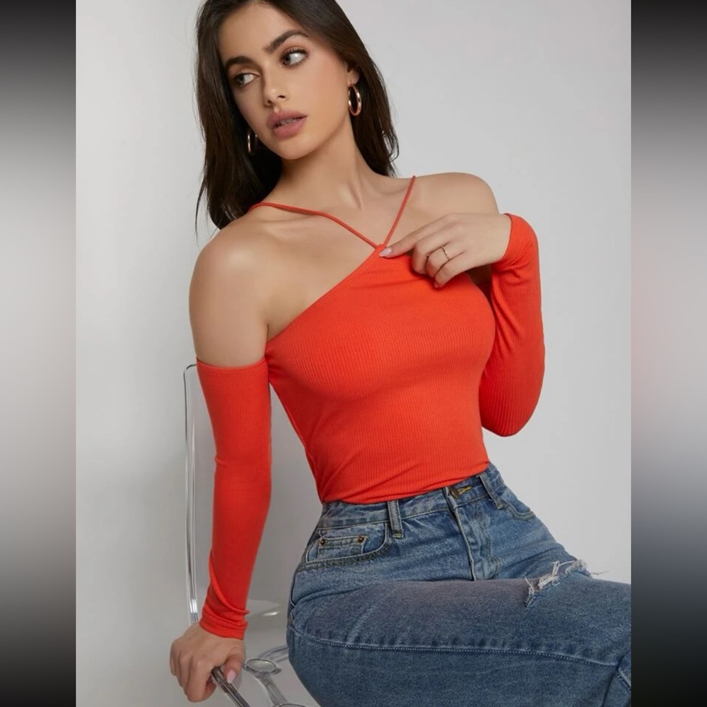 Halter full sleeve orange top